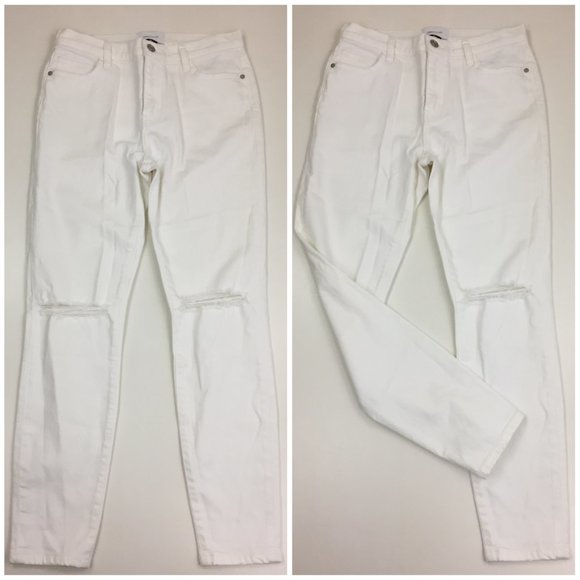 CURRENT ELLIOTT White Distressed Ripped Knee 5 Pocket Logo Hardware Skinny Jeans - Picture 1 of 11